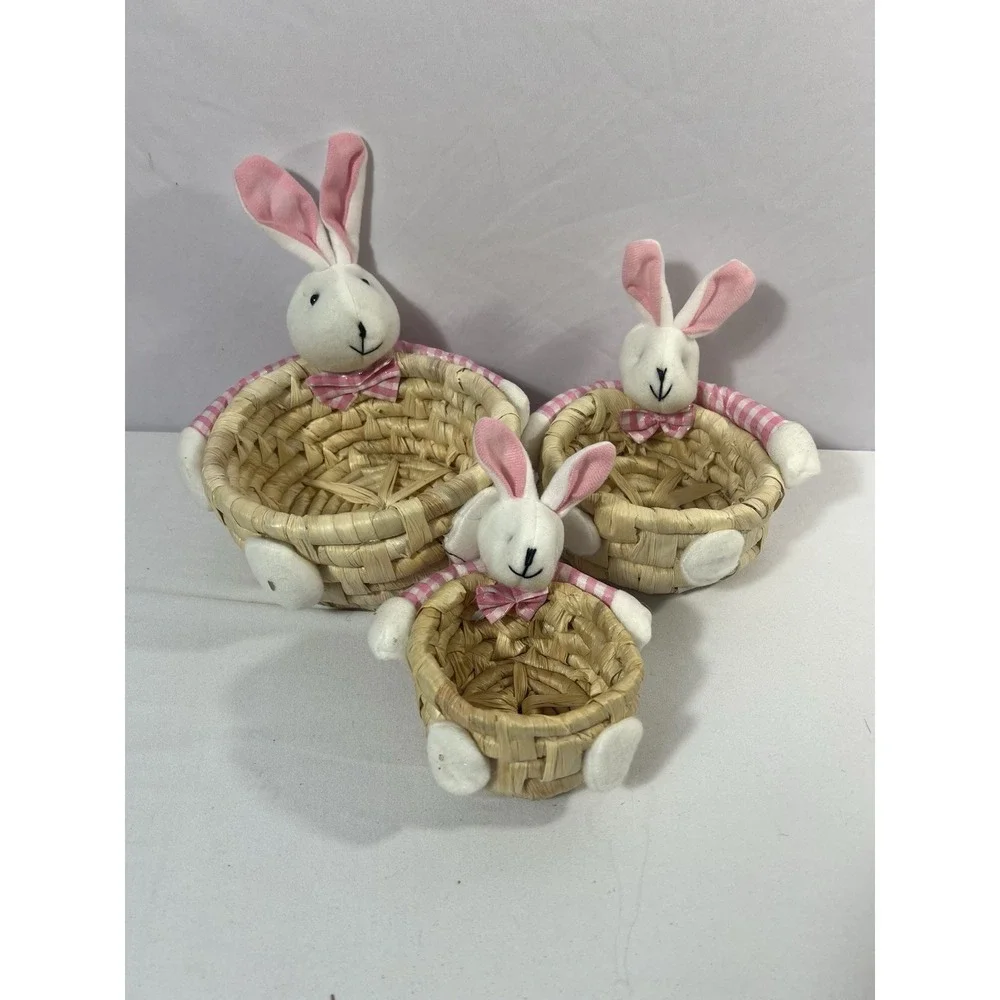pink Straw Corn Husk Storage Basket Ornaments Storage Candy Sundries Basket‎